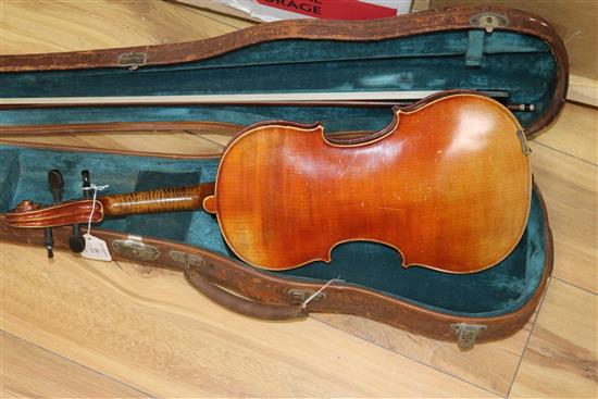A Thibouville-Lamy full size violin, early 20th century, labelled JTL L.O.B. 14 Leather case